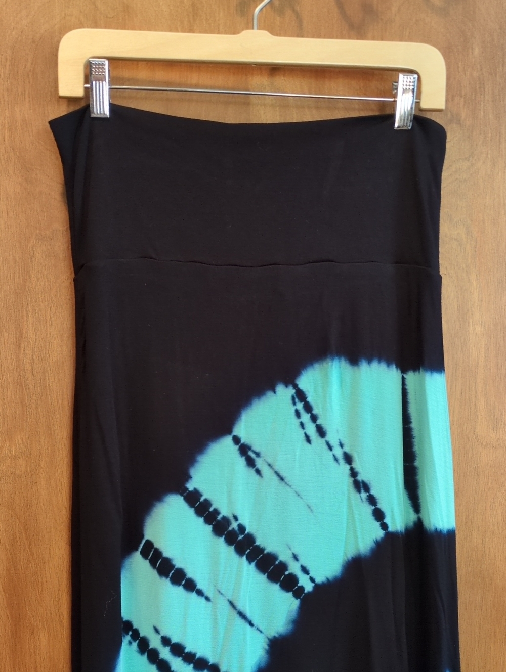 Silver Gate Black & Turquoise Jersey Tie-Dye Maxi Skirt Size L - Picture 2 of 8